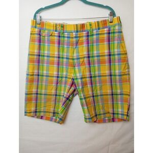Polo Golf Ralph Lauren Shorts Mens 35 Yellow Plaid Golf Preppy Cotton Summer